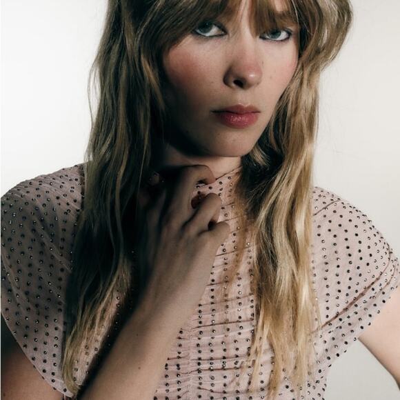 ZARA BLOGGER FAVORITE SHORT MESH RHINESTONE DRESS - Picture 6 of 13